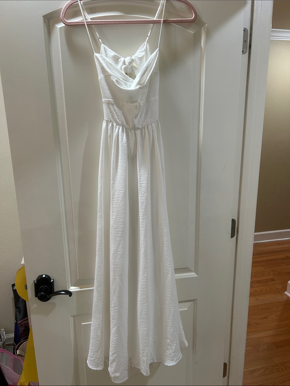 Lucy in the Sky White Spaghetti Strap Cowl Maxi Dress